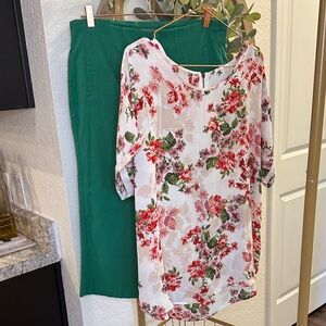 Maurices Floral Blouse and Green Pants Set